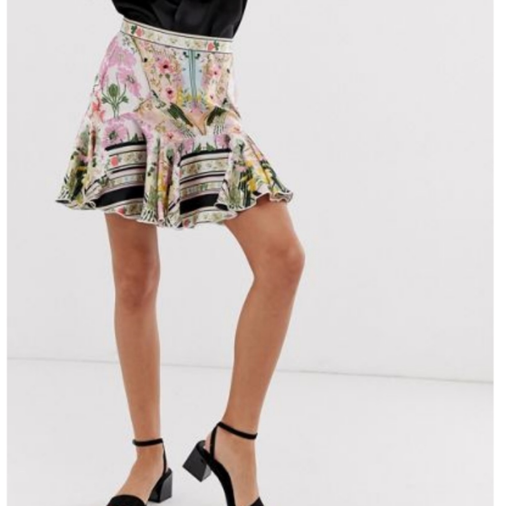 ASOS DESIGN mini skirt with godet hem in mirrored